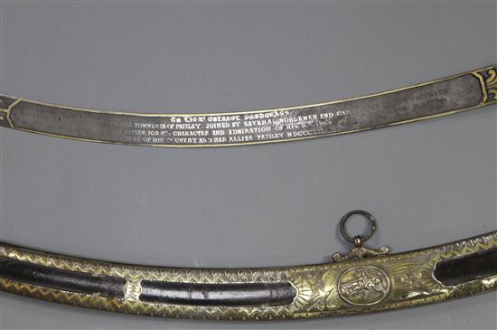 A fine George III silver gilt mounted presentation sword by Rundell, Bridge and Rundell, length 35in.